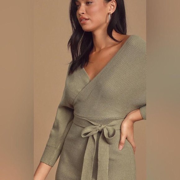 Lulus Dresses & Skirts - LULUS Sage Green Modena Dolman Sleeve Body on Sweater Dress Large NWT